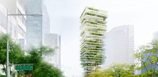 A vertical farm proposed in Seoul seeks to bring fresh organic food closer to consumers. (Courtesy of Zoubeir Azouz Architecture)