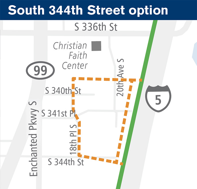 General map of the potential site at S 344th St. (Sound Transit)﻿