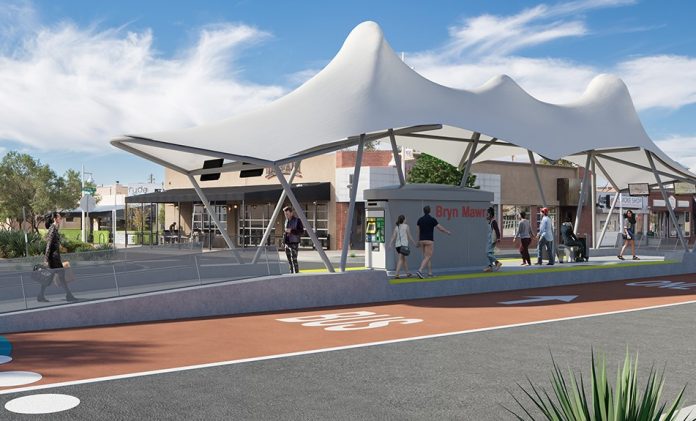 Albuquerque Rapid Transit, a center-running BRT - the gold standard to which Aurora should aspire (Credit: Albuquerque Rapid Transit, http://www.brtabq.com/)