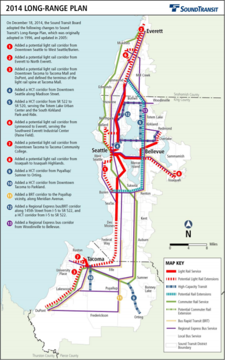 Our regional long-range plan already has the Aurora/SR-99 corridor marked as a single bus rapid transit corridor. (Credit: Sound Transit)