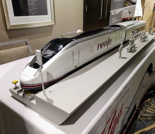 Cascadia’s Courtship of High-Speed Rail High speed train models like this were on display at the Cascadia Rail Summit. (Credit: Doug Trumm)