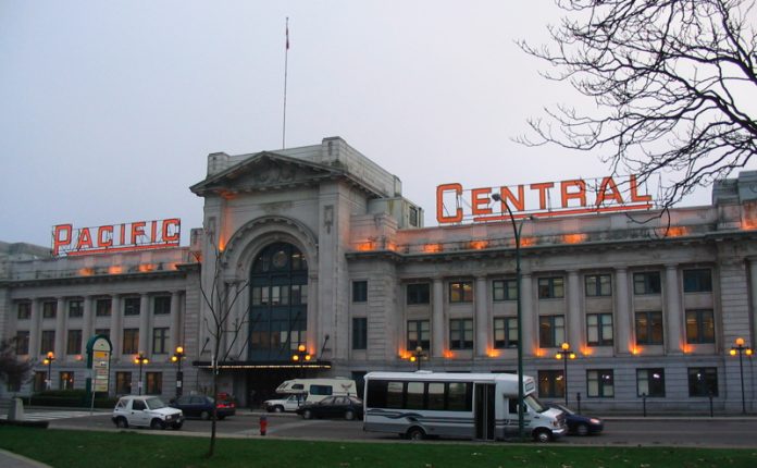 Pacific Central Station in Vancouver is the port of entry for Amtrak Cascades trips. (Photo by Nkocharh, Wikimedia Commons)