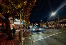 Route 44 Upgrade Pursues Elusive High-Quality Crosstown Service Route 44 heads through downtown Ballard on Market Street on a fall evening. (Photo by Doug Trumm))