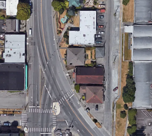 Configuration of 15th and Columbia with triangle intersection. Where 15th Ave S joins S Columbian Way is currently a huge triangular intersection. (Google Maps)