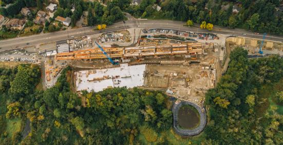 An aerial shot of South Bellevue Station shows it's surrounded by woods and the Mercer Slough. (Sound Transit)