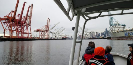 The Urbanist took a boat tour in April 2017 of the Port of Seattle, which is a vital engine for the region and a productive advantage for local industry. (Photo by Doug Trumm)