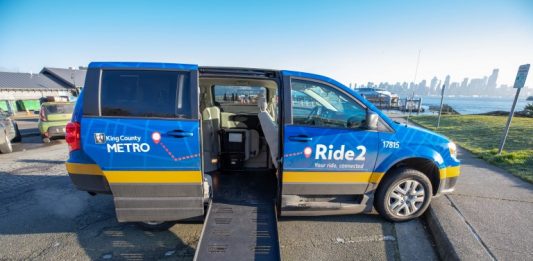 Ride2 vans were re-purposed from Metro's fleet and may go back to other services. Some include wheelchair ramps as shown. (King County Metro)