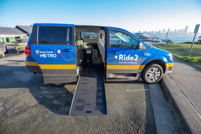 Ride2 vans were re-purposed from Metro's fleet and may go back to other services. Some include wheelchair ramps as shown. (King County Metro)