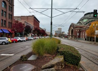 Zoomers Flock to Tacoma over Pricey Seattle Downtown Tacoma's stretch of Pacific Avenue hosts the Tacoma Link streetcar. (Photo by Doug Trumm)