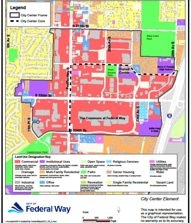 Federal Way has designated much of the station area to commercial uses. (City of Federal Way)