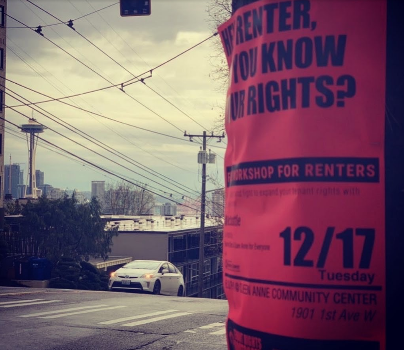 Share The Cities co-hosted a tenant bootcamp with Be:Seattle in Queen Anne on December 17 as this flyer shows with cameo by the Space Needle in the background. (Credit: Laura Loe)