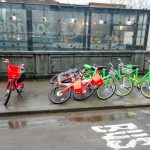 Toppled Bikeshare outside Sounder Station