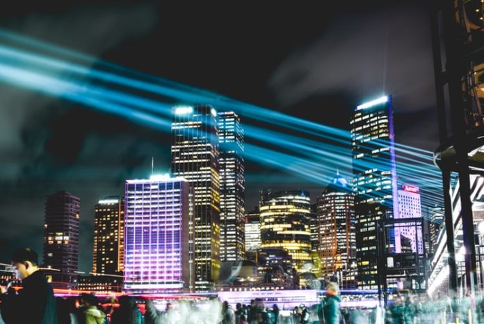 Sydney, Australia during Vivid Lights festival. (Photo by Hugh Han on Unsplash)