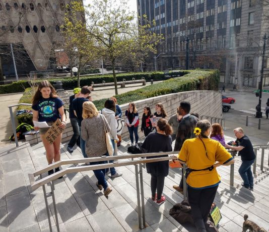 It’s Well Past Time We Ditch Fossil Fuels Youth climate activists organized the first Fridays for the Future rally on March 22, 2019. District 4 City Council candidate Shaun Scott attended and gave a brief talk encouraging activists. (Photo by author)
