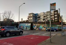 Camera Enforcement Bill Returns with Hopes of Unclogging Bus Lanes and Crosswalks Camera enforcement of blocking the box and bus lanes would be a possibility at this Fremont intersection if SB 5789 passes. (Photo by Doug Trumm)