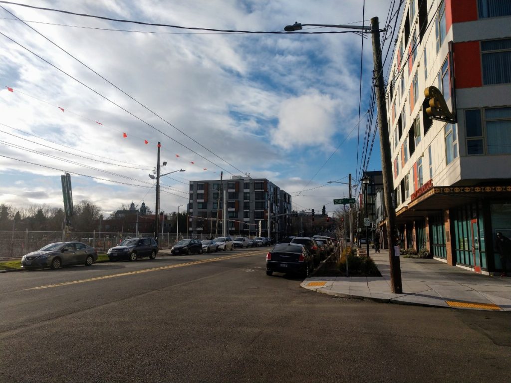 The Liberty Bank Building at the corner of 24th and Union. This stretch of Union Street will have a protected bike lane by the end of 2020. (Photo by Doug Trumm)