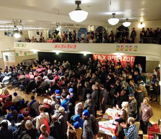 Tax Amazon and Fund Social Housing, Sawant Urges at Inaugural Rally Washington Hall was filled to the brim with Sawant supporters. (Photo by Doug Trumm)