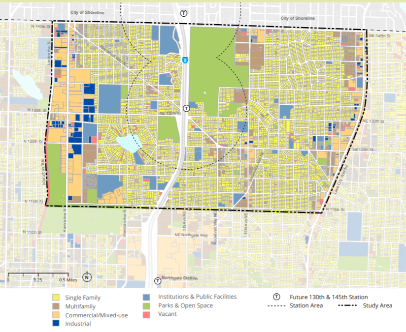 The 130th and 145th Street station areas are dominated by single family zoning and parks. (OPCD)