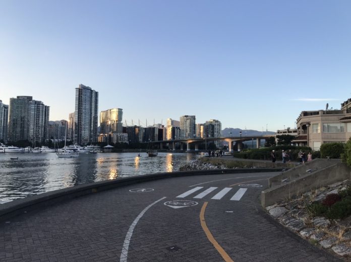 False Creek waterway and embankment in Vancouver, British Columbia.