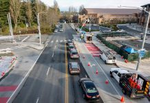 State Transportation Bills Grapple with I-976 Mess, but Face a Ticking Clock SDOT crews working on Montlake Boulevard. (Photo by Doug Trumm)