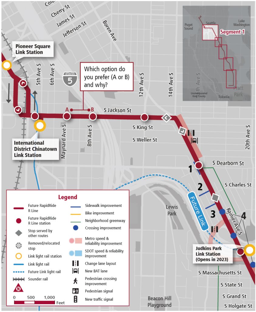 The northernmost segment of RapidRide R includes some BAT lanes, but clearly could use more. (King County Metro)
