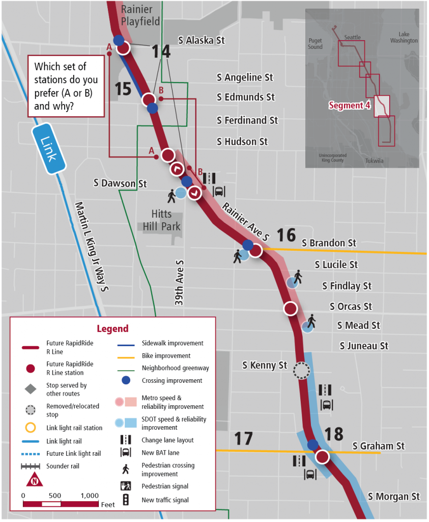 Segment 4 includes some BAT lanes and unspecified bike improvements on Brandon St and Graham St. (King County Metro)
