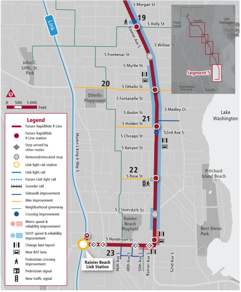 Segment 5 runs through Rainier Beach and includes a job over to Rainier Beach Station along Henderson Street. (King County Metro)