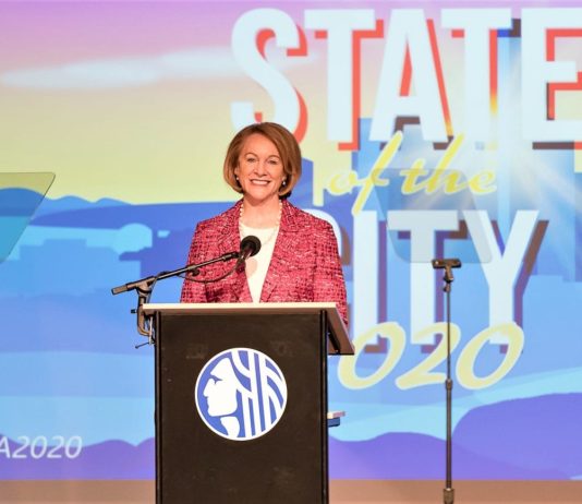 Mayor Durkan Stresses Pragmatism over Systemic Change in State of City Speech Mayor Durkan delivers her state of the city speech at Rainier Arts Center. (Credit: Seattle Channel)