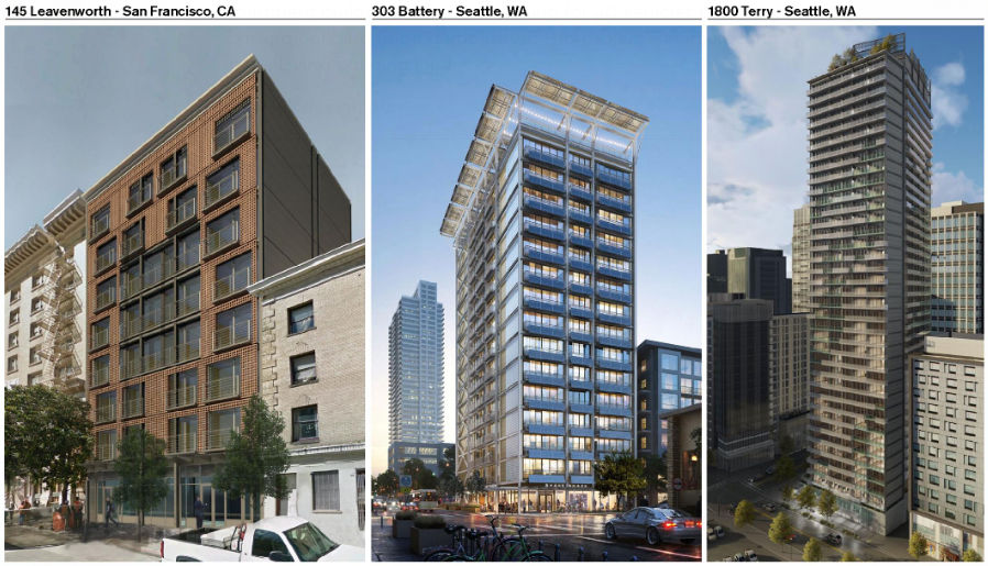 SLI has designed projects in San Francisco and Seattle, including the 38-story project on the right. (SLI)