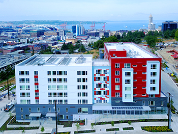 Hoa Mai Gardens, a dense SHA housing development in Yesler Terrace, which also contains space for nonprofits like youth writing organization the Bureau of Fearless Ideas. (Credit: SHA)