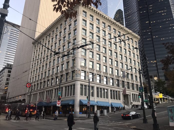 Hotel on the corner of 3rd Avenue and Cherry Street in Seattle.