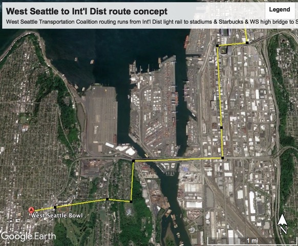 Aerial tram concept for West Seattle transit line. (Credit: West Seattle Transportation Commission)