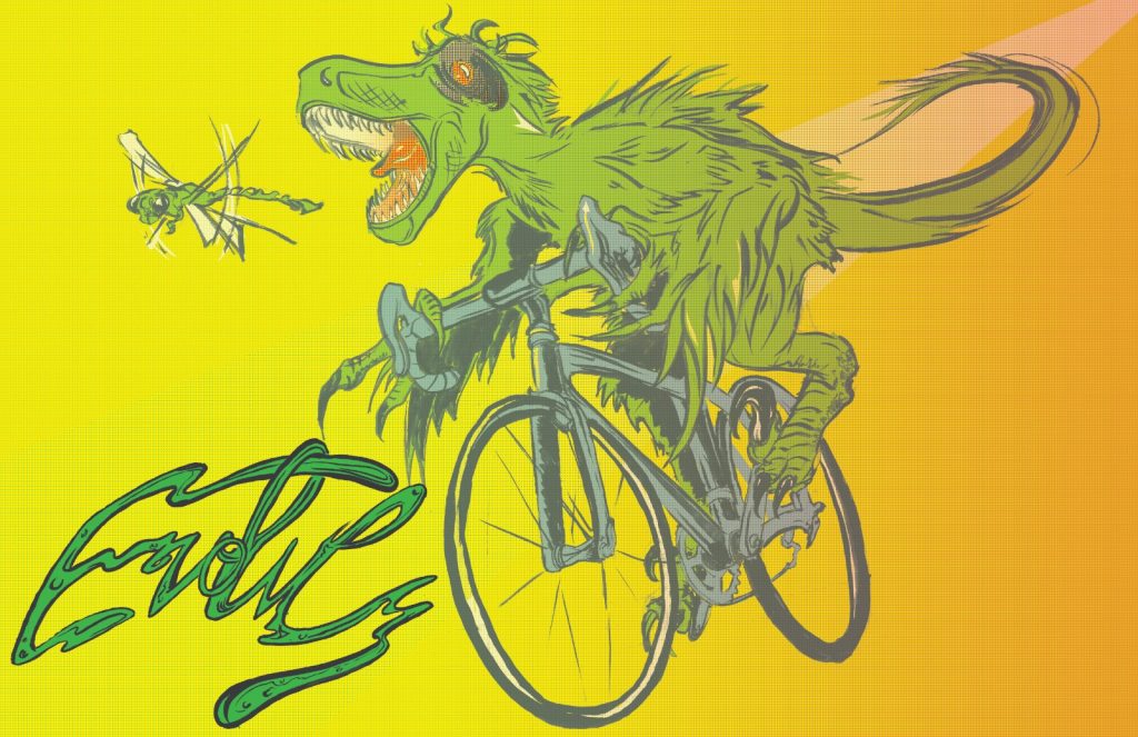 "Evolve" shows a T-rex on a bike chasing and trying to eat a dragonfly. (Reed Olson)