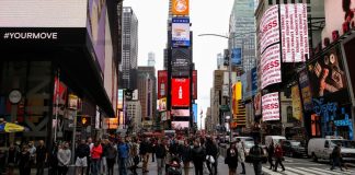 Time Square is a good place to avoid pandemic or no. (Photo by Doug Trumm)