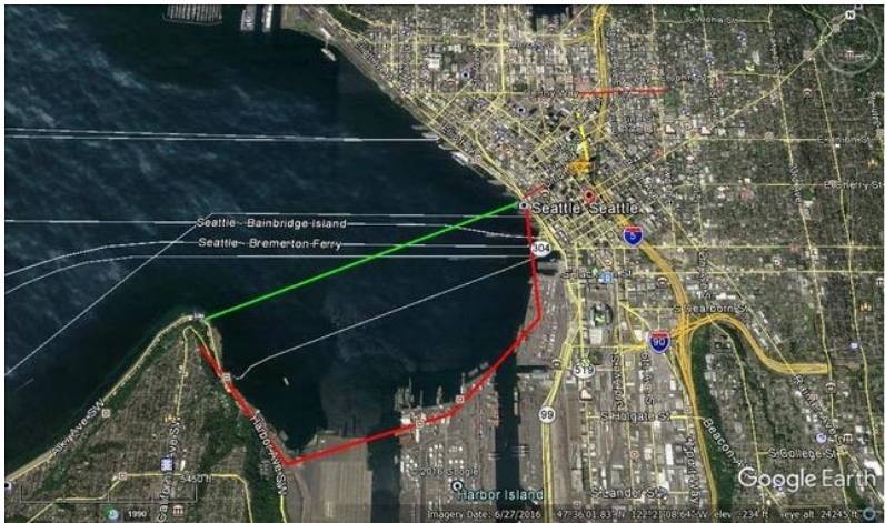Aerial transit cross-bay and Harbor Island route concepts. (SDOT)