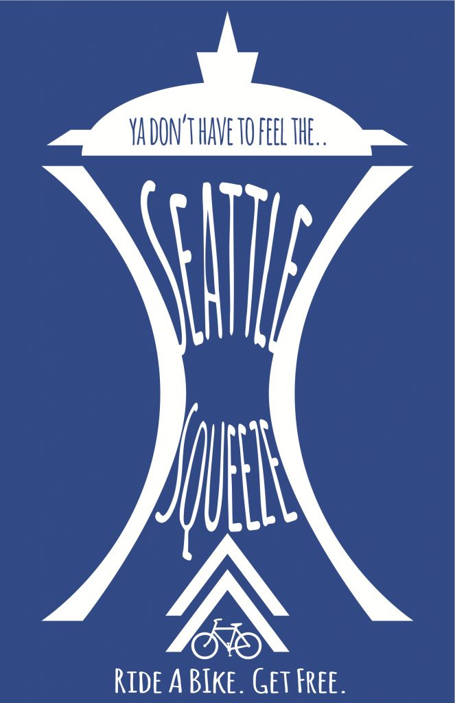 Seattle Squeeze graphic using Space Needle outline to squeeze the words "Seattle Squeeze." (Credit: Reed Olson)