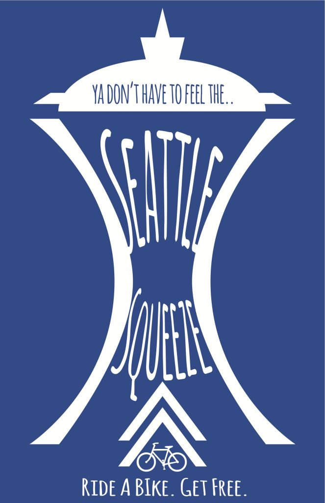 Seattle Squeeze graphic using Space Needle outline to squeeze the words "Seattle Squeeze." (Credit: Reed Olson)