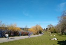 Pedestrians Wonder Where to Go as Mayor Durkan Closes 15 Major Parks Green Lake Park as of Thursday afternoon. (Photo by Doug Trumm)