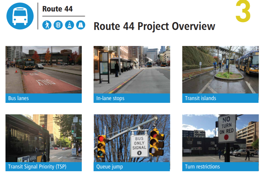 SDOT is highlighting bus lanes and priority in its Route 44 project materials. (SDOT)