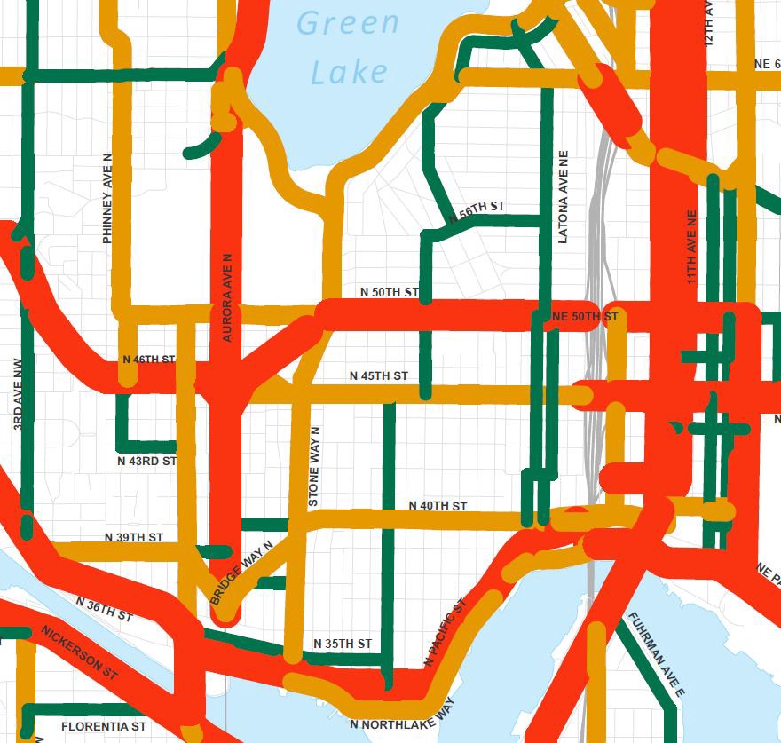 SDOT arterial classification, orange is a minor arterial. (City of Seattle)