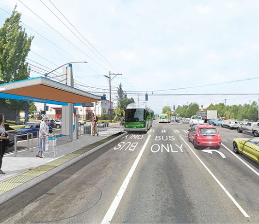 Pierce Transit Seeks Feedback on New Pacific Bus Rapid Transit Designs Daytime rendering of the suspension station option. (Pierce Transit)