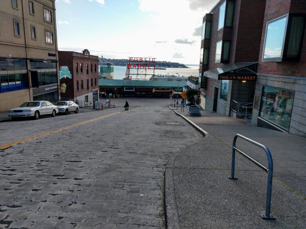 Pike Place Market was empty in April but is picking up again. (Photo by Doug Trumm)