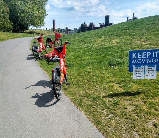Uber Pulls the Plug on Jump Bikes After Buying Stake in Lime JUMP bikes became unrentable on Friday even there still littered about such as here at Gas Works. (Photo by author)