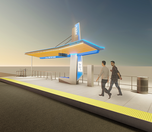 Pierce Transit Plans ‘Stream’ BRT Expansion, Bus Lane Cutbacks on First Line Nighttime rendering of the suspension station option. (Pierce Transit)