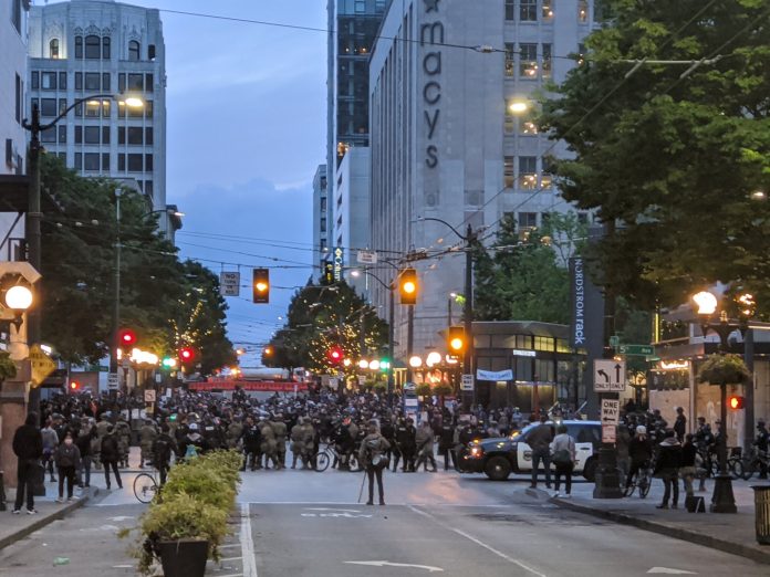 Downtown protest blocked