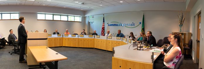 Panorama of Community Transit Board & Staff Listening to 2018-20 A traditional in-person board of directors public meeting. (Joe A. Kunzler Photo, AvgeekJoe Productions)