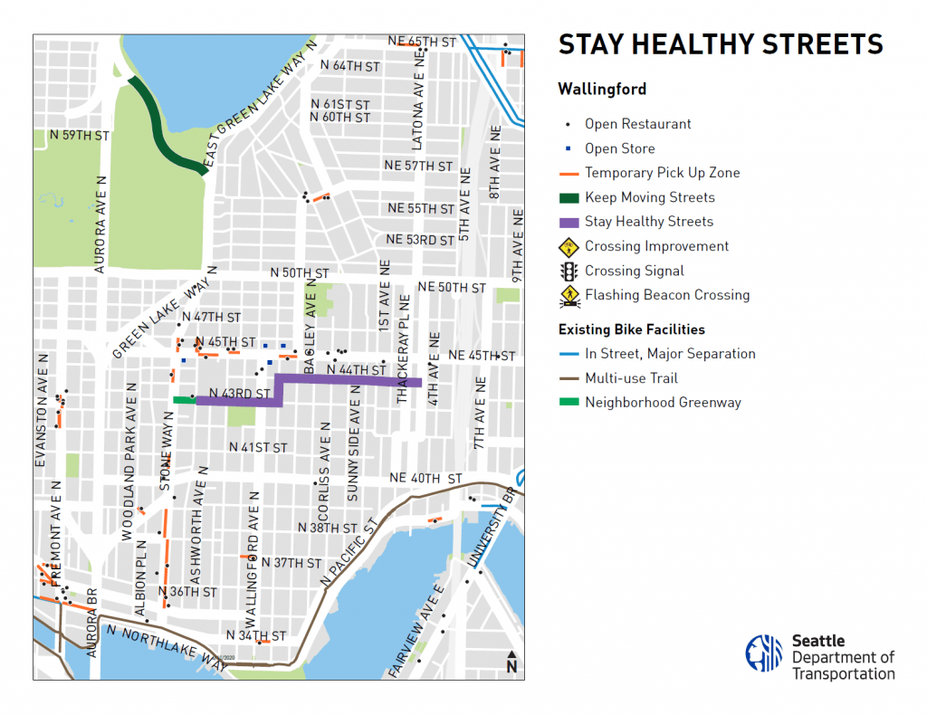 The path through Wallingford will use the neighborhood greenway on N 43rd and N 44th Streets, connecting Stone Way to Latona Avenue. (SDOT)
