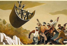 Should The Government Invest in High-Speed Rail to Boost a Post-Pandemic Economic Recovery? A public mural from the New Deal arts program. (William Gropper / Public Domain)