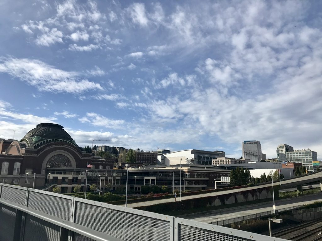 Tacoma's skyline from the Chihuly Bridge of Glass.