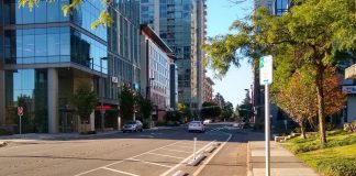 108th Avenue protected bike lane in Bellevue. (Photo by Chris Randels)